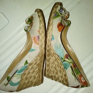 Stuart Weitzman Floral Double Bow Espadrille Wedge